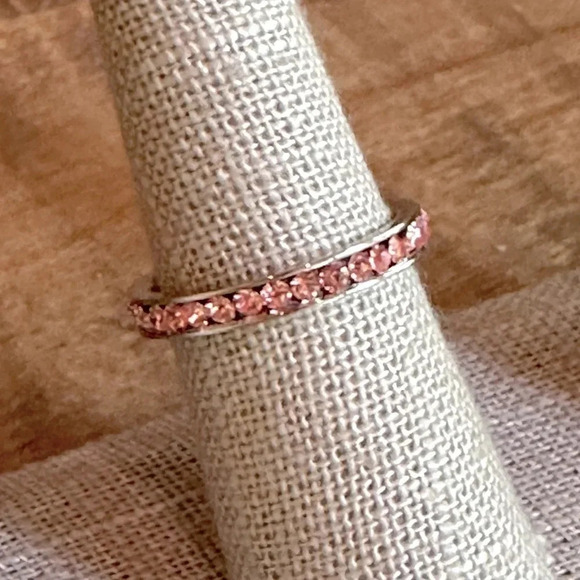 Pink Tourmaline Colored CZ Stainless Steel Eternity Band Ring October Birthstone - Picture 5 of 7